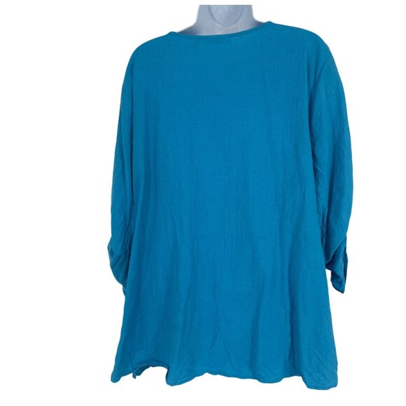 Susan Graver Split Neck Embellished 3/4 Roll Tab Sleeve Blouse Size 1X - Picture 7 of 11